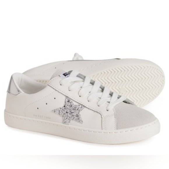 Vintage Havana Shoes - Vintage Havana White and Silver Glitter Star Sneakers New W/box Size 8